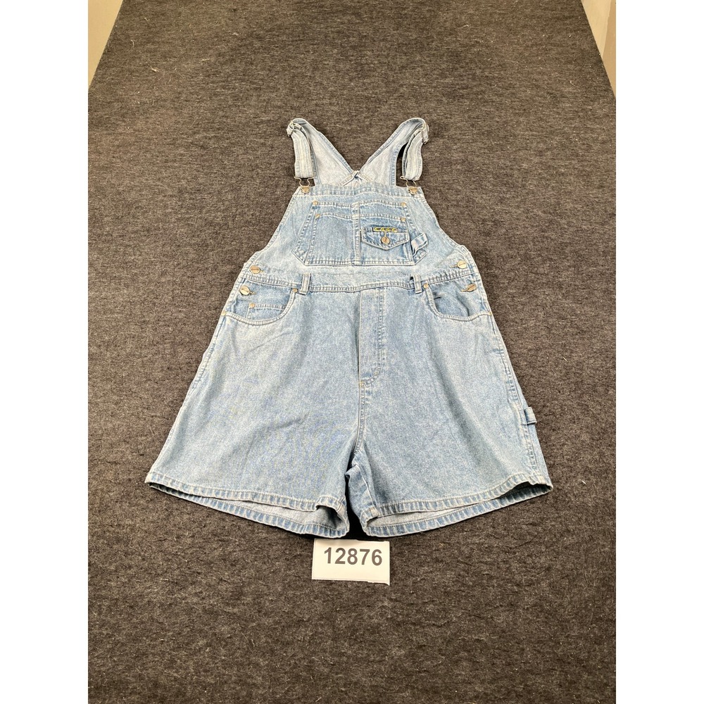 No Excuses Carpenter Bib Overall Shorts Womens Large Blue Denim Cotton Utility